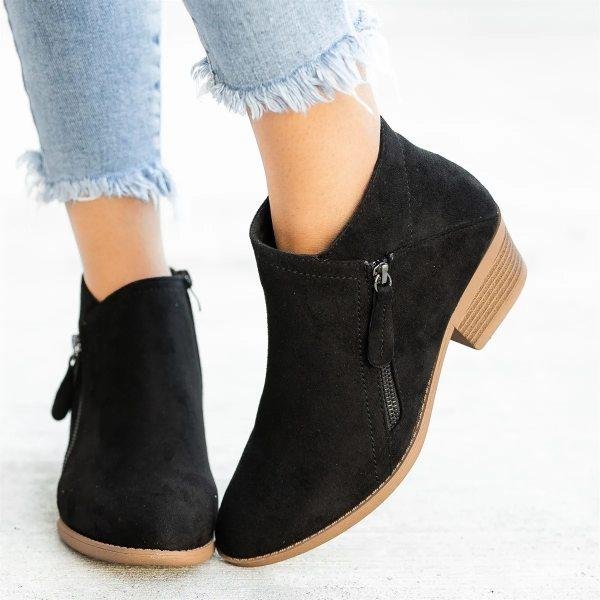 Dames suede enkellaarsjes met dubbele rits - trendy chunky laarsjes voor casual en chique gelegenheden