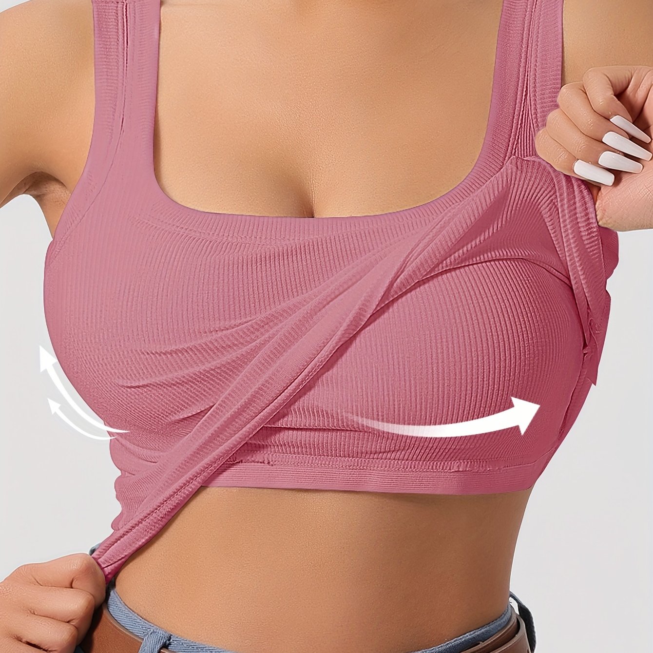Ribbel tanktop met verwijderbare padding - dames essentiële mouwloze top