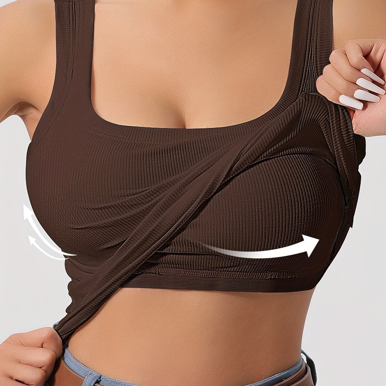 Ribbel tanktop met verwijderbare padding - dames essentiële mouwloze top