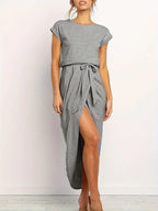 Maxi jurk met korte mouwen - elegante casual damesjurk