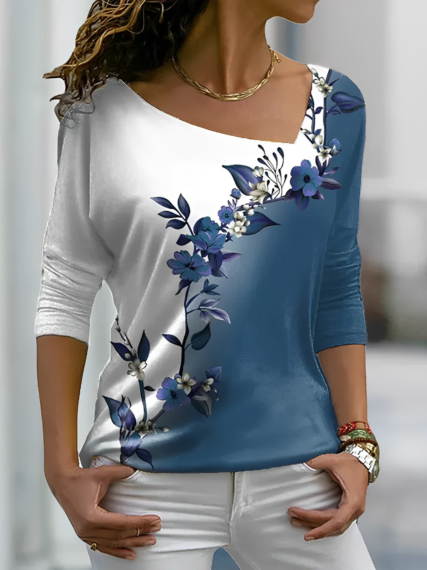 Dames bloemen t-shirt - elegante casual outfit met lange mouwen voor elke dag