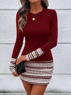 Bodycon jurk - elegante damesjurk met lange mouwen en een patterned zoom