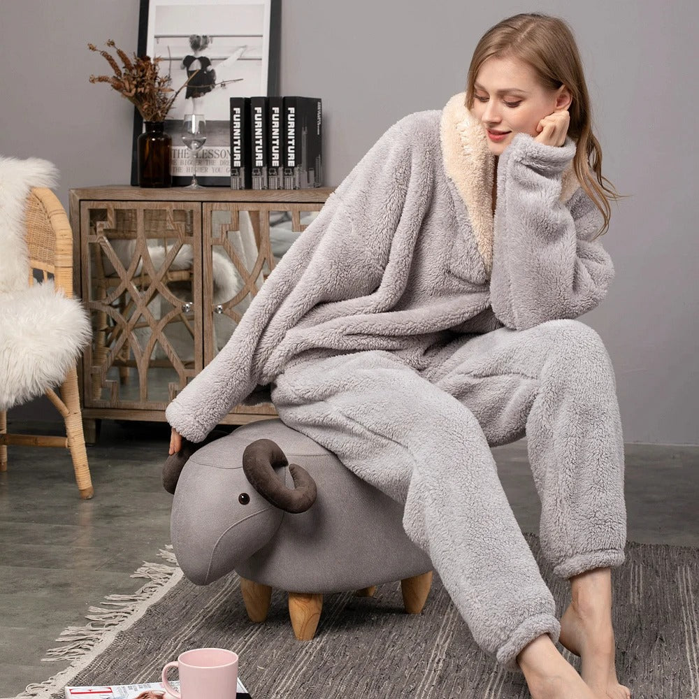 2-delige fleece loungewear set - gezellige dames pyjama set - Bakkermode.nl