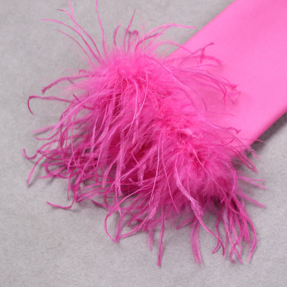 Op maat gemaakte mini-jurk - damesjurk met lange mouwen en verenaccenten