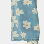 Blauwe denim damesbroek - wijde bloemenjeans
