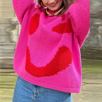 Dames oversized gebreide trui in zachte katoenmix met smiley ontwerp - casual alledaags