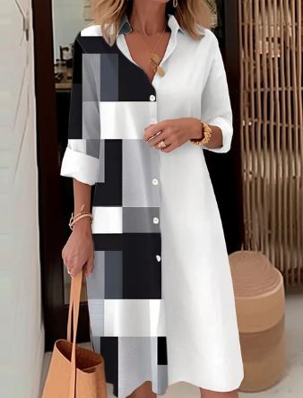 Shirtdress - trendy dames knopenjurk met geometrisch patroon
