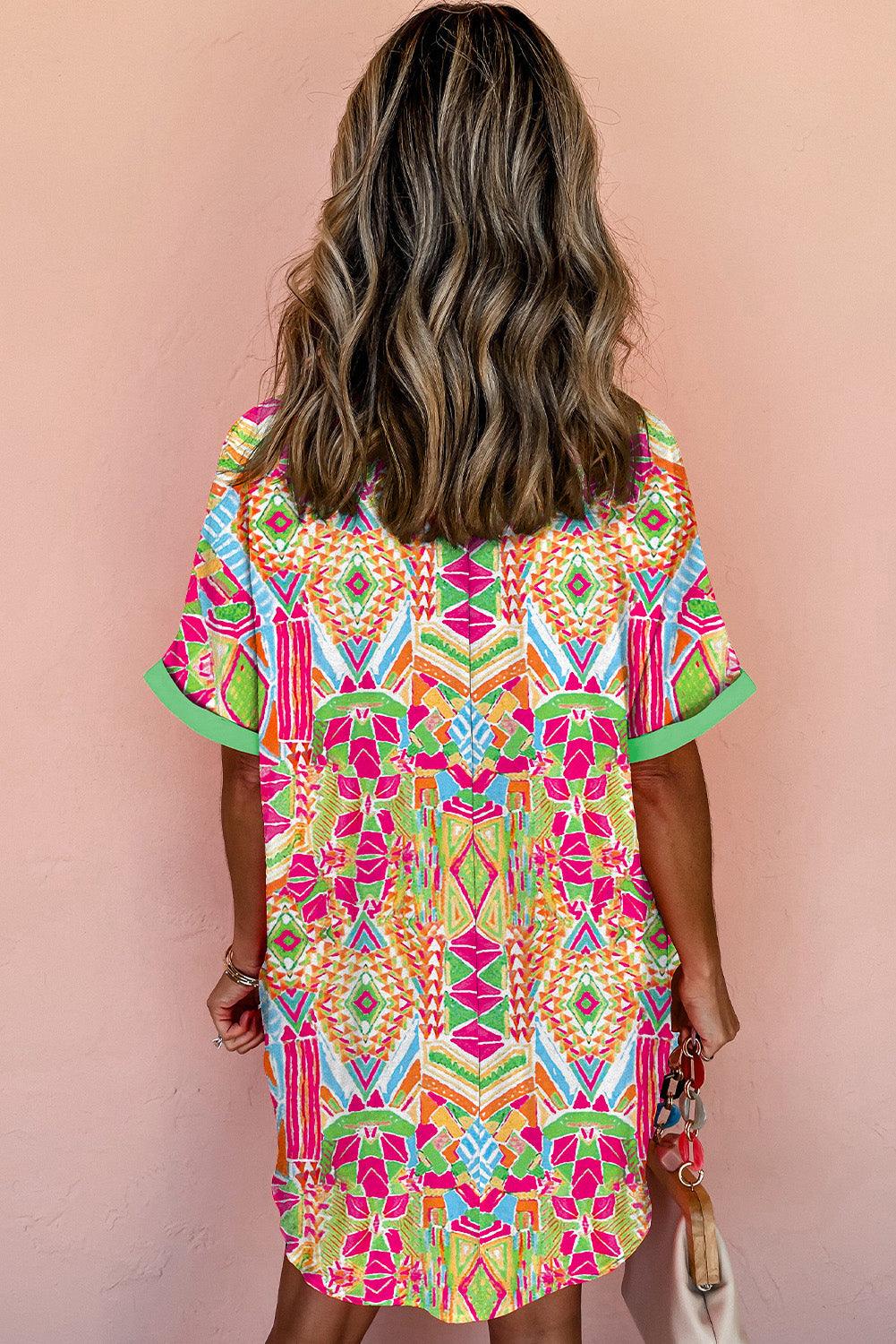 Vibrant geometrisch print oversized shirtjurk - stijlvol zomeroutfit
