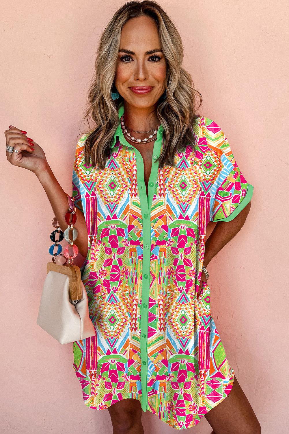 Vibrant geometrisch print oversized shirtjurk - stijlvol zomeroutfit