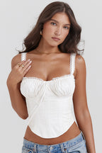 Dames witte corset top - gedetailleerde blouse met kantafwerking