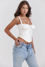 Dames witte corset top - gedetailleerde blouse met kantafwerking