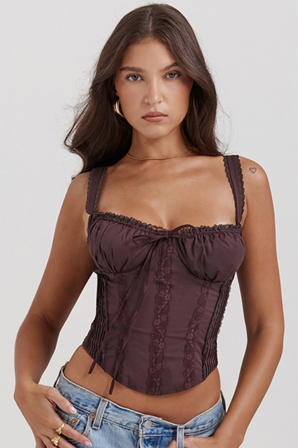 Bruine kant corset top - elegante getailleerde corset voor vrouwen