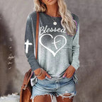 Langsleeve sweatshirt - trendy dames top met hart en kruis ontwerp