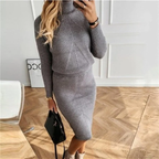 2-delig gebreid co-ords set - stijlvolle dames turtleneck top en midi rok - Bakkermode.nl