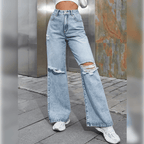 Dames wijde jeans - casual denim met ripped details voor een relaxte look