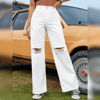 Dames wijde jeans - casual denim met ripped details voor een relaxte look