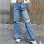 Dames wijde jeans - casual denim met ripped details voor een relaxte look