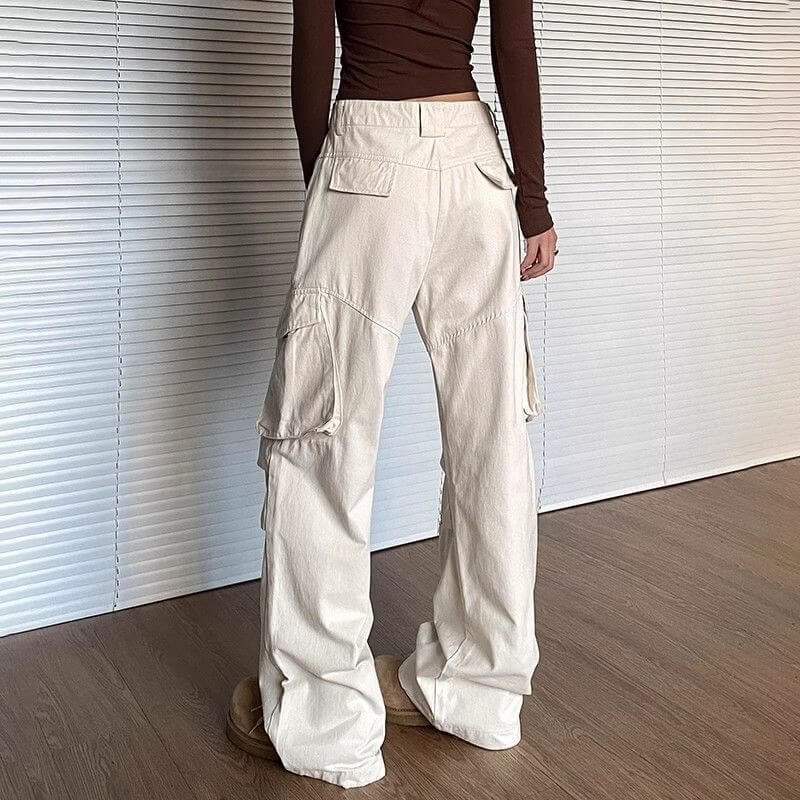 Dames cargo pants met wijde pijpen in lichtbeige - casual dagelijks gebruik met ruime zakken