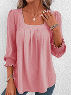 Dames blouse met vierkante hals - elegante geplooide top voor dagelijks gebruik