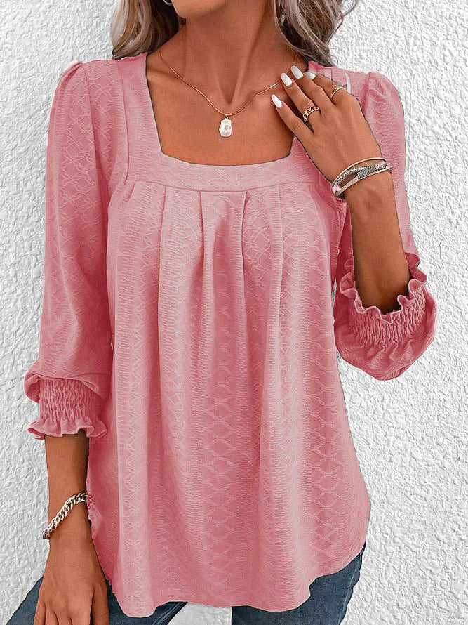 Dames blouse met vierkante hals - elegante geplooide top voor dagelijks gebruik
