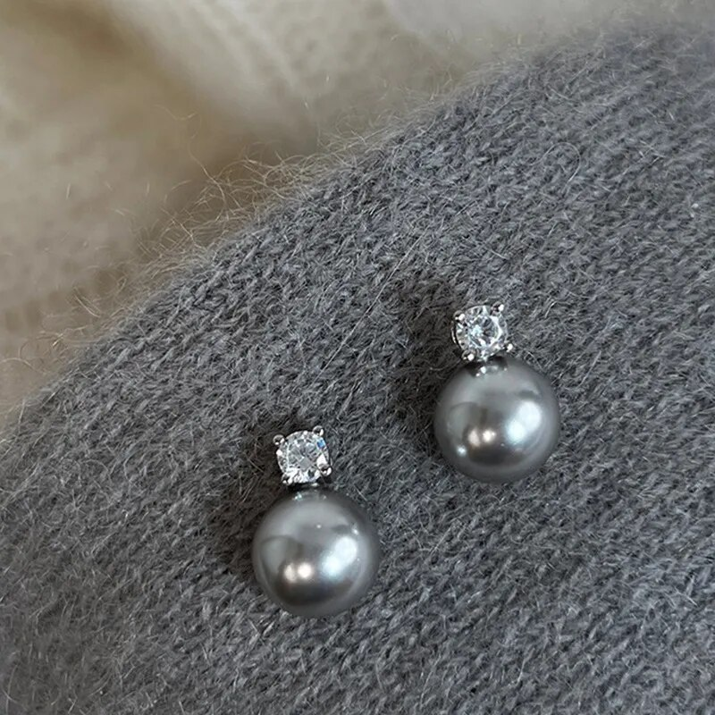 2-delige grijze parel en cubic zirconia oorbellen - elegante dames studs