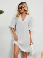 Dames casual v-hals shirt jurk - relaxte pasvorm, veelzijdige dagelijkse outfit