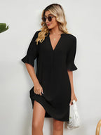 Dames casual v-hals shirt jurk - relaxte pasvorm, veelzijdige dagelijkse outfit