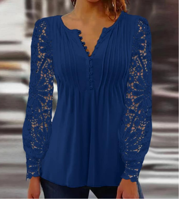 Dames blouse met kantmouwen - elegante top met lange mouwen