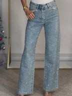 Dames bootcut & flared jeans - chique sprankelende wijde spijkerbroek - stijlvolle casual broeken voor diverse gelegenheden