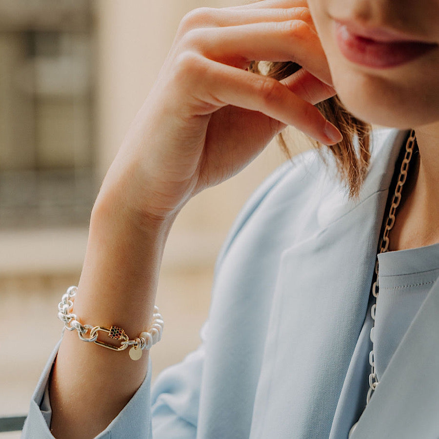 Armband - elegante zilveren en gouden schakelarmband voor dames