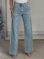 Dames bootcut & flared jeans - chique sprankelende wijde spijkerbroek - stijlvolle casual broeken voor diverse gelegenheden