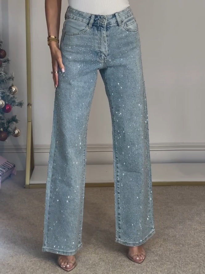 Dames bootcut & flared jeans - chique sprankelende wijde spijkerbroek - stijlvolle casual broeken voor diverse gelegenheden