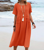 Casual vrouwenjurk van katoen en linnen met zakken voor dagelijks gebruik - relaxte pasvorm, voor zomerse uitstapjes