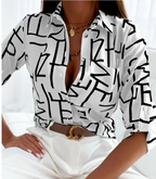 Dames blouse met print - stijlvol griekse patroon top