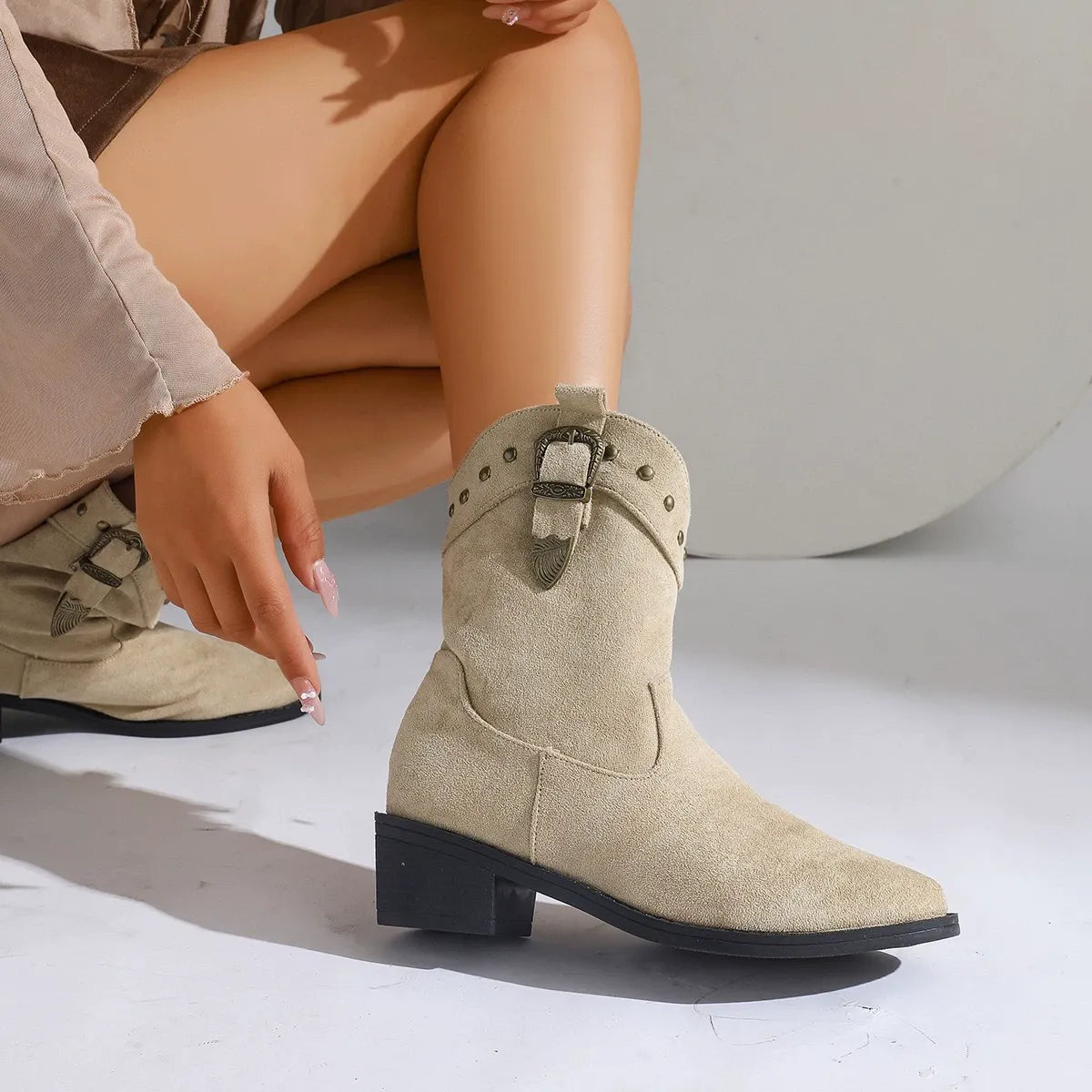 Dames mid-tube boots – luxe suede – casual chic – stevige hakken - stijlvolle schoenen voor elke gelegenheid