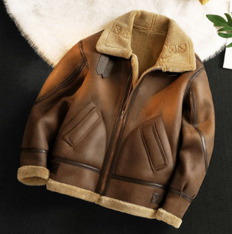 Leren bomberjack - klassieke damesjas met schapenvachtvoering