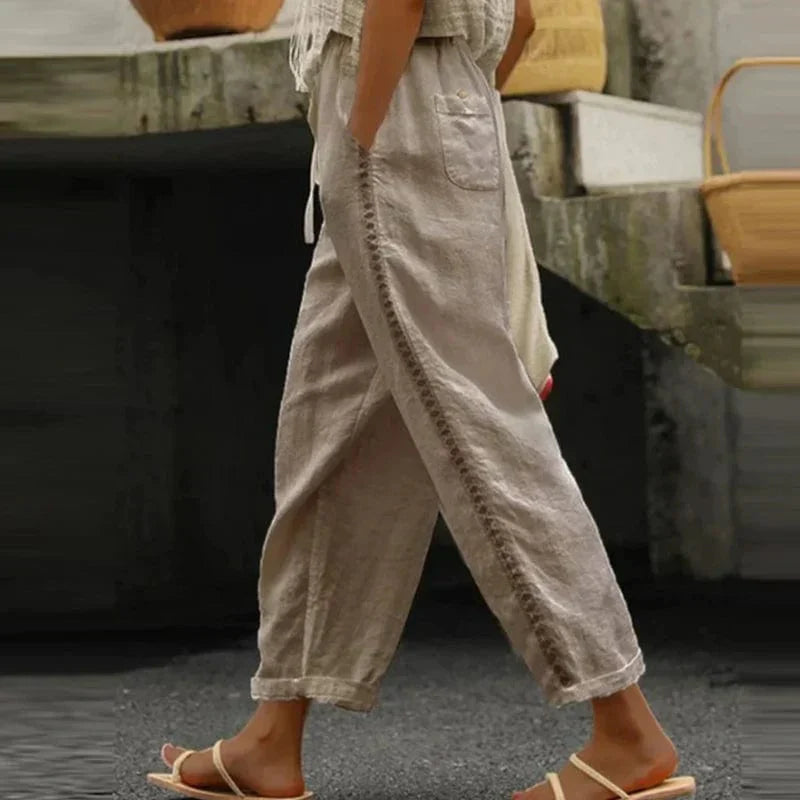 Linnen broeken - stijlvolle dames boho zomer pantalon - Bakkermode.nl
