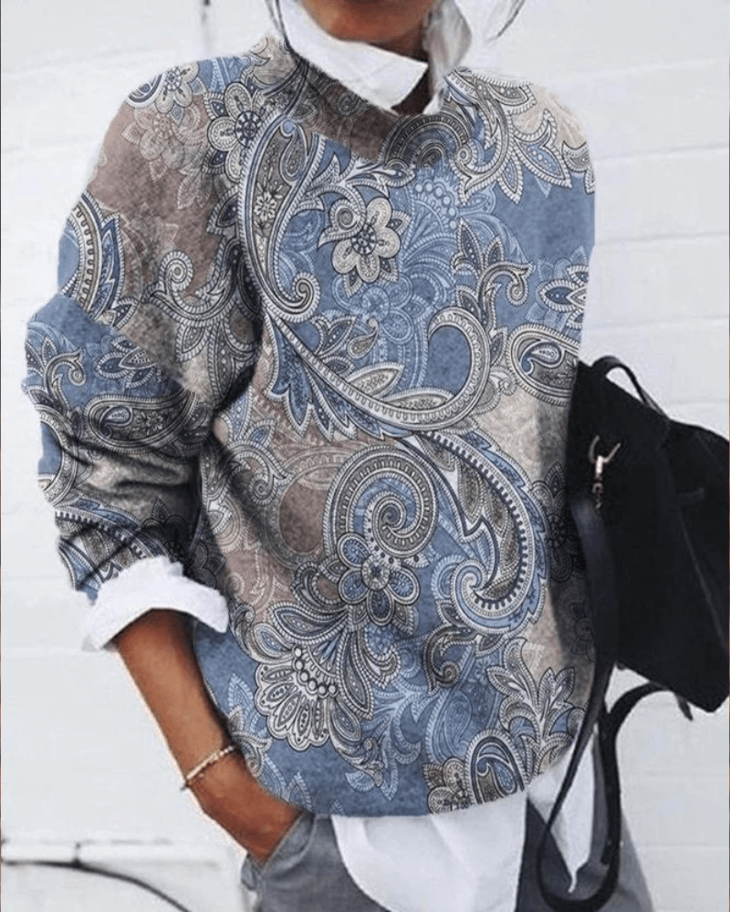 Ontspannen paisleyprint pullover - stijlvolle blauwe trui