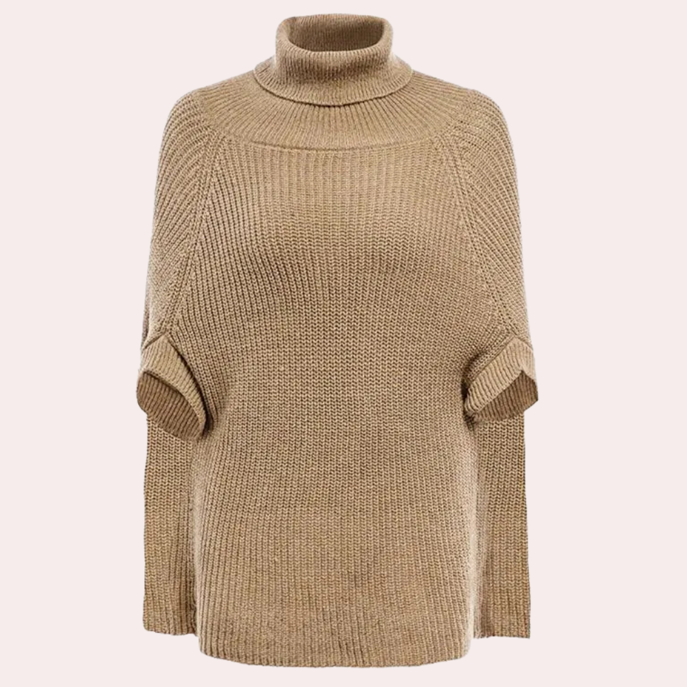 Khaki oversized gebreide poncho jurk - trendy stijl voor dames