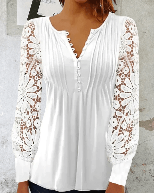 Dames blouse met kantmouwen - elegante top met lange mouwen