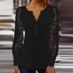 Dames blouse met kantmouwen - elegante top met lange mouwen