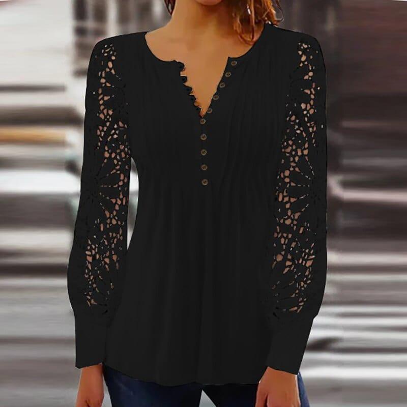 Dames blouse met kantmouwen - elegante top met lange mouwen