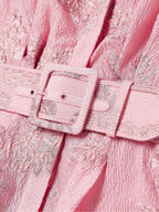 Dames lang shirtjurk met pofmouwen - luxe bloemenprint in roze voor avondkleding