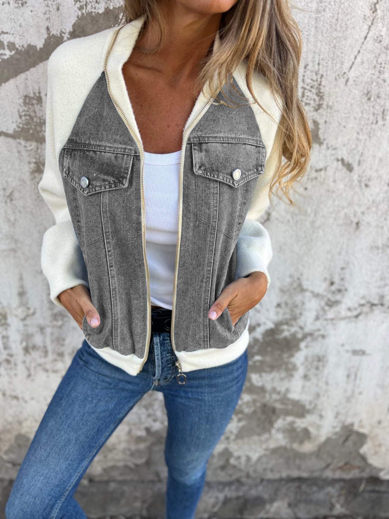 Denim jacket - trendy dames vest met unieke rits