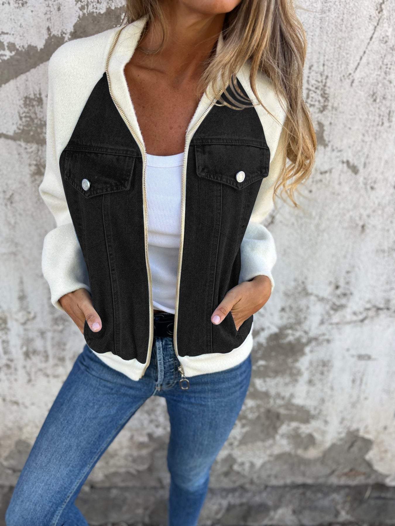 Denim jacket - trendy dames vest met unieke rits