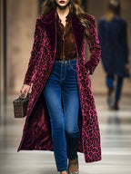 Velvet luipaardprint jas - trendy ankola rood dames lapejas