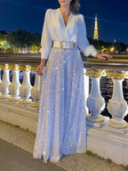 2-delige damesfeestjurken - elegante v-hals avondtop & sprankelende lange rok voor speciale gelegenheden