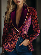 Zebra patroon blazer - ankola rode dames velvet revers blazer