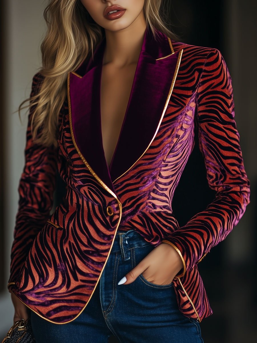Zebra patroon blazer - ankola rode dames velvet revers blazer