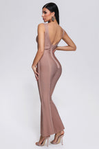 Flared spaghetti strap bandage jumpsuit in abrikoos - elegante damesmode